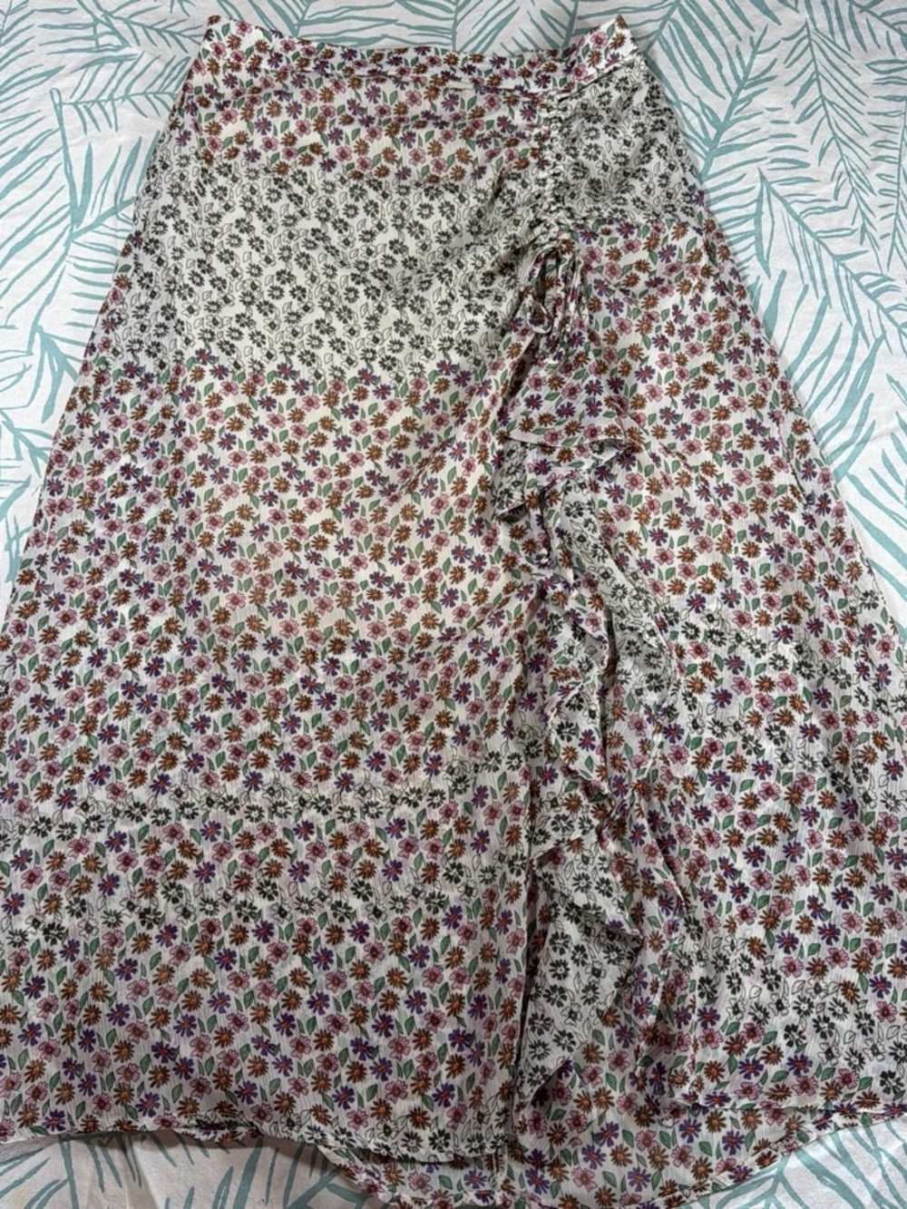 lovestitch White Maxi Skirt with Pink, Green & Brown Floral